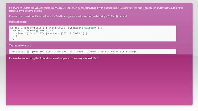 MongoDB: Problems Using $concat To Update The Value Of A Field