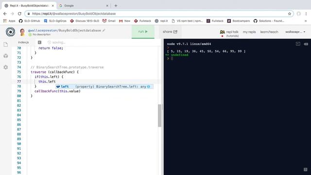 Javascript Implementation of a Binary Search Tree: In-Order Traversal