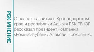 О планах развития компании «Ромекс-Кубань» в Краснодарском крае и республики Адыгея || РБК Мнение