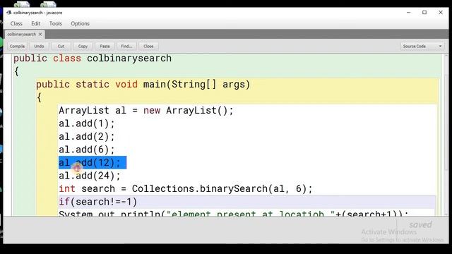 Binary search using Collections class java program