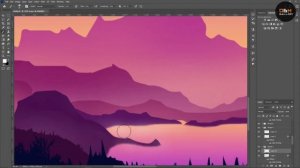 How to draw flat mountain Nature landscape in Photoshop | Photoshop 2D Landscape