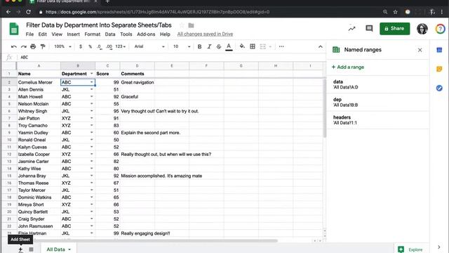 Google Sheets: Create separate sheets for each value in your spreadsheet (Filter Formula)