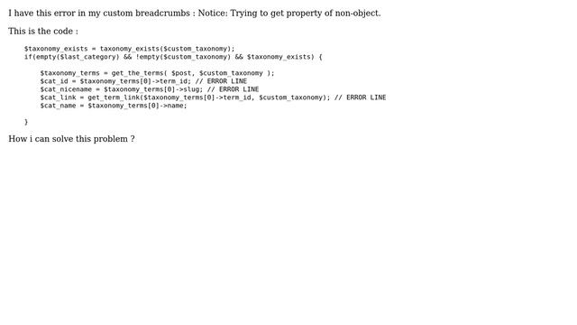 Wordpress: Trying to get property of non-object in Wordpress Breadcrumbs смотреть онлайн