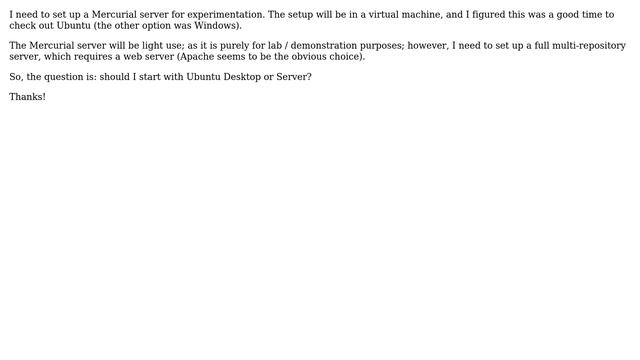 Installing Mercurial: start with Ubuntu Desktop or Server? смотреть онлайн