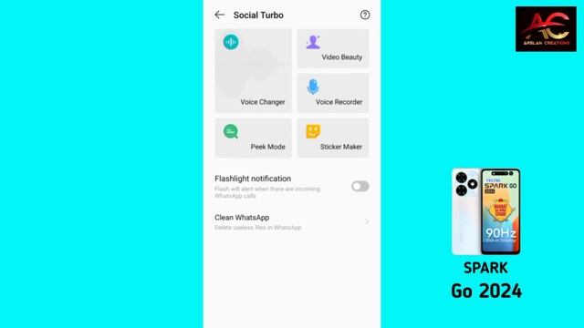TECNO SPARK Go 2024 whatsapp flashlight setting