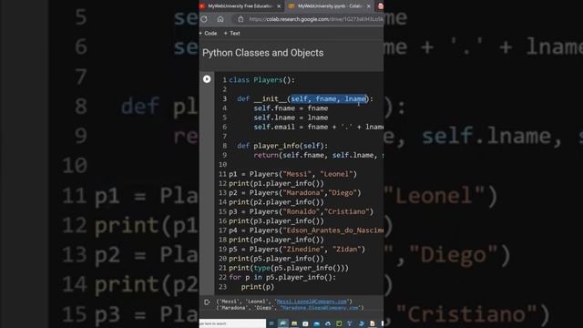 Python OOP: The class Players(), __init__(), instance method and attributes, objects instantiating