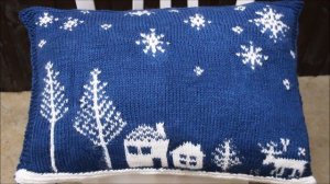 ПОДУШКА ЗИМНИМ жаккардовым узором. СХЕМА. ВЯЖЕМ вместе СПИЦАМИ.
