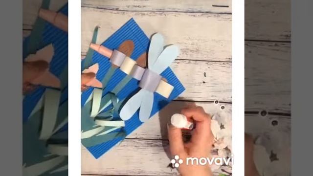 Часть 2 Объемная аппликация из цветной бумаги «Стрекоза». Аппликация из бумаги это вид поделок с де смотреть онлайн