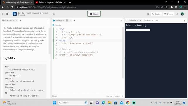 2023 | python for beginners | Finally Keyword in Python | Day 36