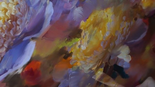 "Цветочное" Живопись маслом. Process of creating oil painting. 油畫