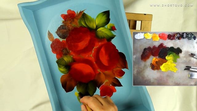 Расписываю деревянный поднос Букетом из Красных Роз. Мастер-класс по Живописи от Ларисы Гончаровой смотреть онлайн