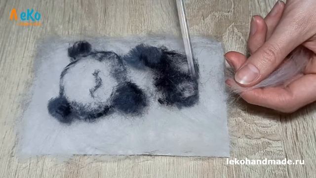 Шерстяная акварель/ Картина из шерсти Мишка/ Мастер-класс