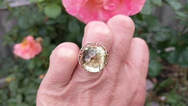 Vintage Gold Ring With Large Prasiolite "Green Amethyst" Gemstone Ring In A Raised Setting