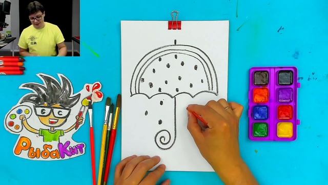 Как нарисовать АРБУЗ, зонтик и дождик красками смотреть онлайн