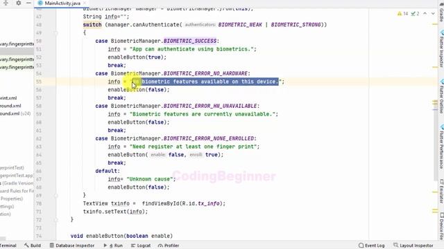 Login Biometric Fingerprint + PIN Android Java Implementation Android Studio #CodingBeginner