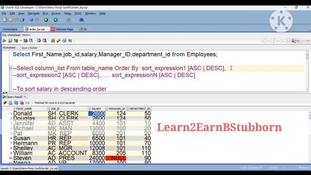 SQL - ORDER BY - Part1 - Sql Tutorial #learn2earnbstubborn #sqltutorial