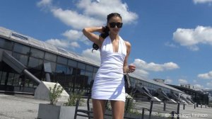 Super Legs - White mini dress , SLF beige pantyhose - black high heels