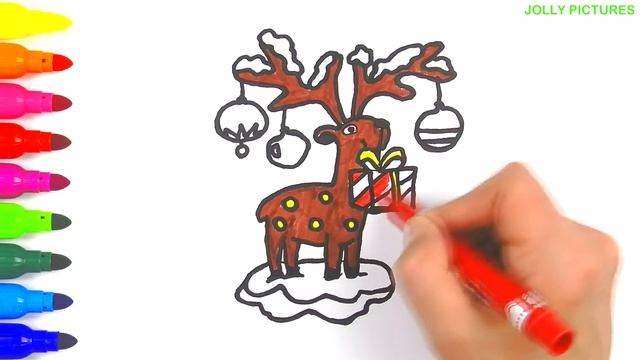 Раскрашиваем новогоднего оленя с подарками  Раскрашиваем вместе раскраску  Скачай и раскрась!