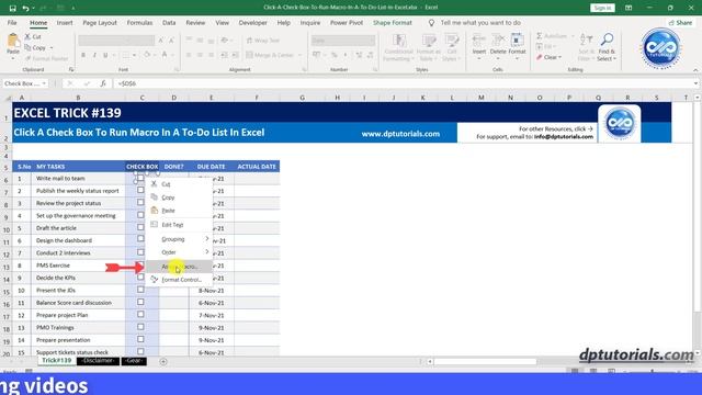 Click A Check Box To Run Macro In A To Do List In Excel || MS Excel Tutorials