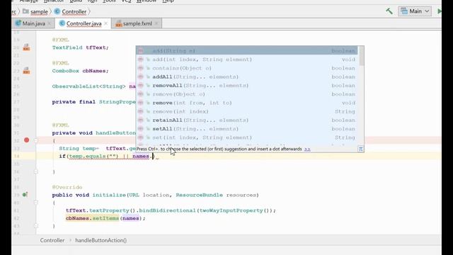 JavaFX Tutorial - Observable List example with Combo Box
