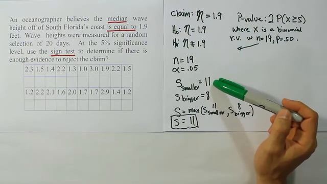 Performing a Sign Test in Nonparametric Statistics, Problem 1 смотреть онлайн
