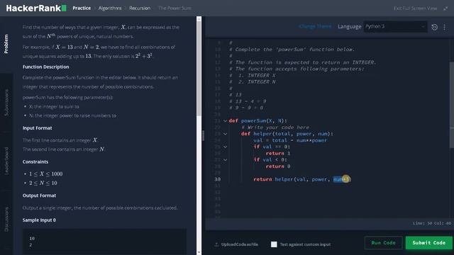 208 - The Power Sum | Recursion | Hackerrank Solution | Python