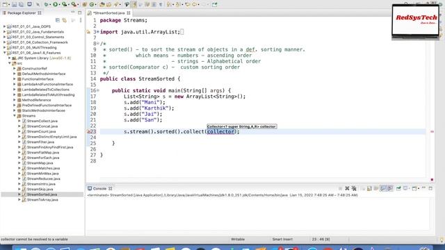 # 175 Java stream sort | Java 8 Stream - How to Sort a List using lambda | Stream |java 8|RedSysTec
