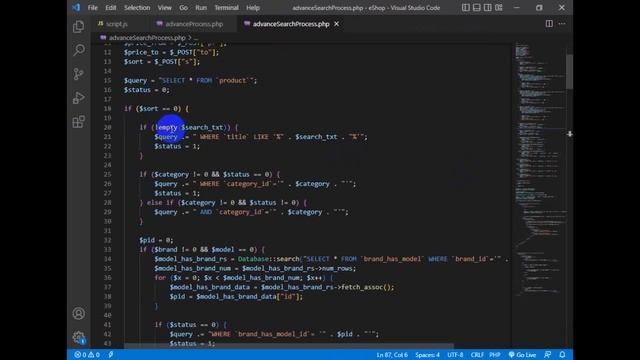 Program the advanced product searching process including pagination