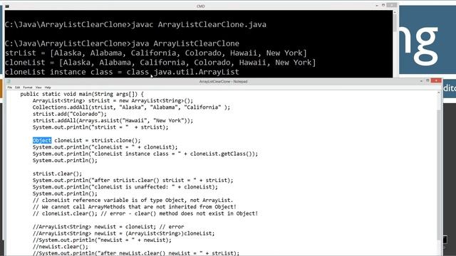 Learn Java Programming - ArrayList clear() and clone() Tutorial