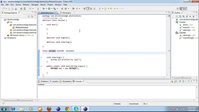 How abstraction works in  java with sample usecase and example in English