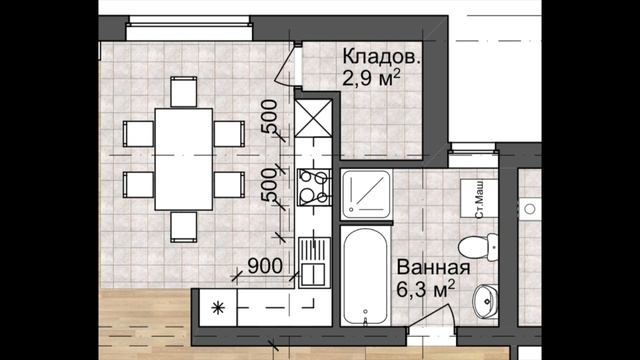Планировка кухни // Часть 2 (практика): пример планировки одноэтажного дома 13х14м