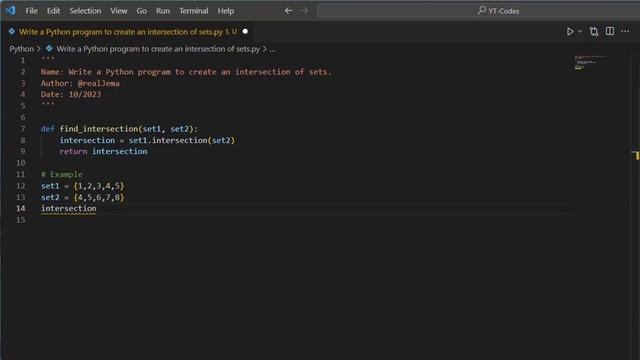 Write a Python program to create an intersection of sets.
