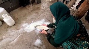 Hard life. A stormy day with a mountain family