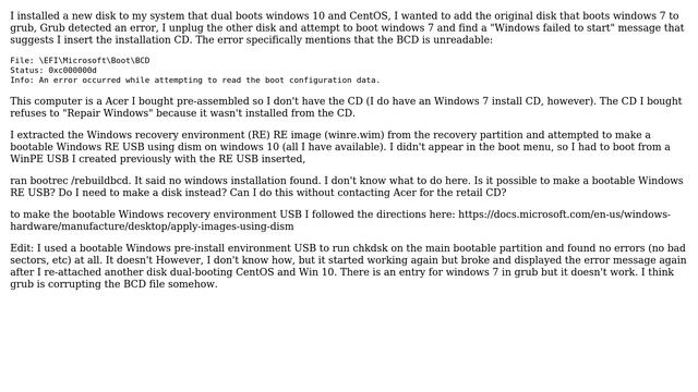 Windows 7: boot to Windows recovery environment without the original install CD?
