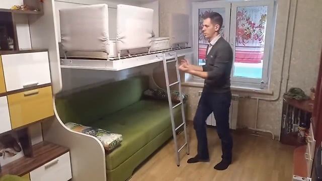 Детская кровать чердак трансформер с диваном
