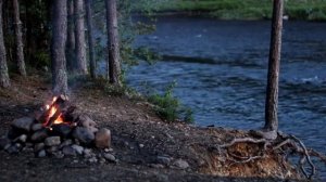 Костер на берегу дикой реки со звуками природы / Расслабляющий огонь в Full HD