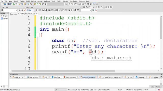 PFPS 11 C PROGRAM TO FIND ASCII VALUE OF A CHAR