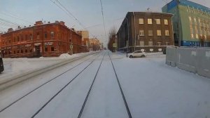 Омский трамвай. 4 маршрут. Котельникова - Амур за 15 минут. Зима 2022 - 2023.