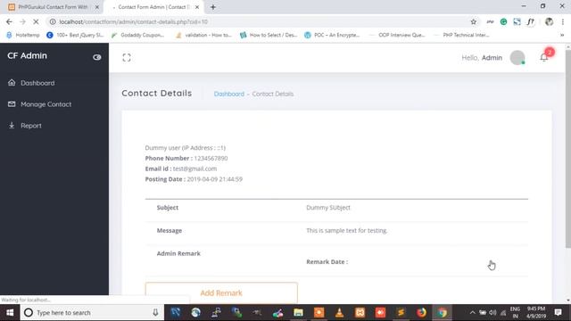Contact form with mail function and Storing data in the database – Mini Project