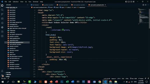 Lecture-14 | Portfolio Design in HTML5-CSS3 | Pseudo-Selector :root for Variable Declaration