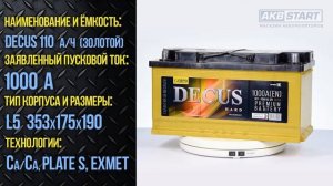 Аккумулятор DECUS 110 золотой характеристики