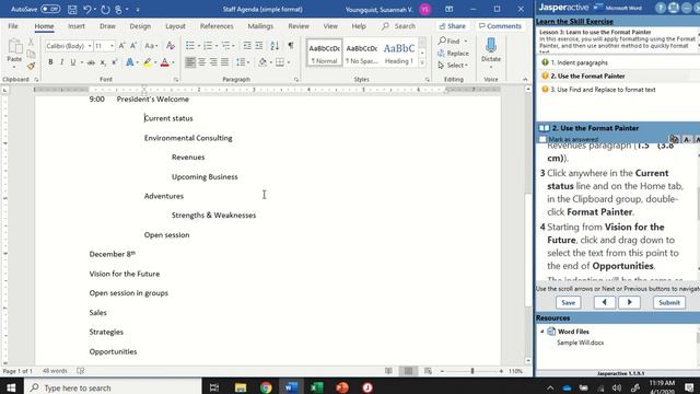 JasperActive Word 2019 Lesson 3: Using the Format Painter смотреть онлайн