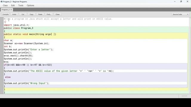 Program in Java to accept a letter and to print it ASCII value. смотреть онлайн