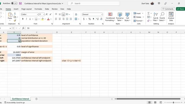 Microsoft Excel Confidence Interval for Mean (sigma known) смотреть онлайн
