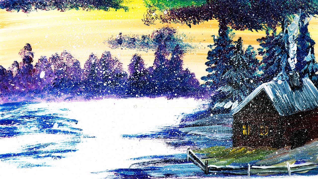 Как нарисовать зимний пейзаж. Рисуем зиму легко. Домик. Правополушарное рисование.