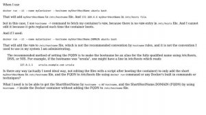 Adding ShortHostName to hostname file, and ShortHostName.DOMAIN to hosts file in Docker container