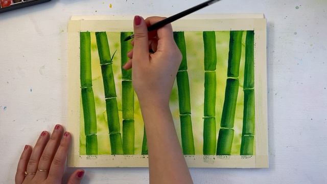 Watercolor tutorial, Painting Bamboo trees in simple steps