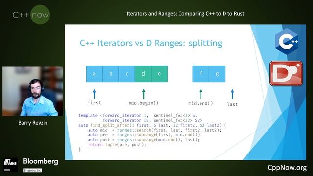 Iterators and Ranges: Comparing C++ to D to Rust - Barry Revzin - [CppNow 2021]