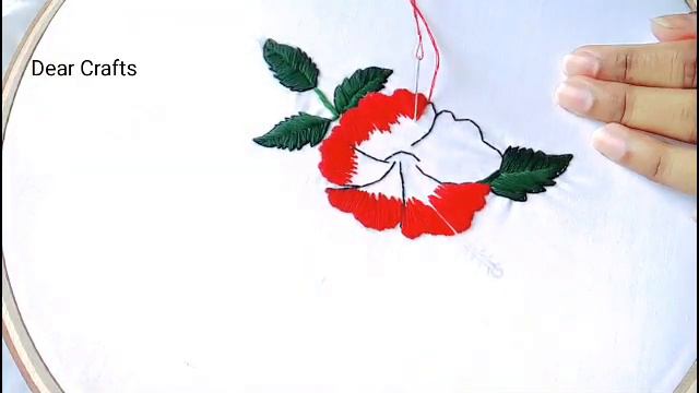 Beautiful Red Hibiscus Hand Embroidery Flower Tutorial.Hand Embroidery Designs For Dresses. смотреть онлайн