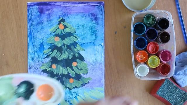 Как нарисовать елку поэтапно гуашью. Новогодний рисунок елка. смотреть онлайн